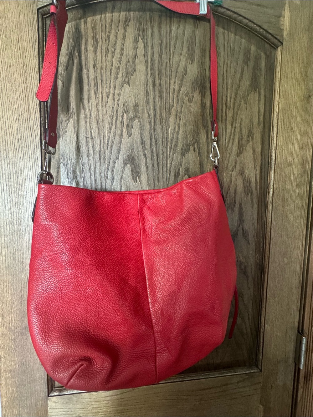 Red Leather Shoulder Bag with Adjustable Strap